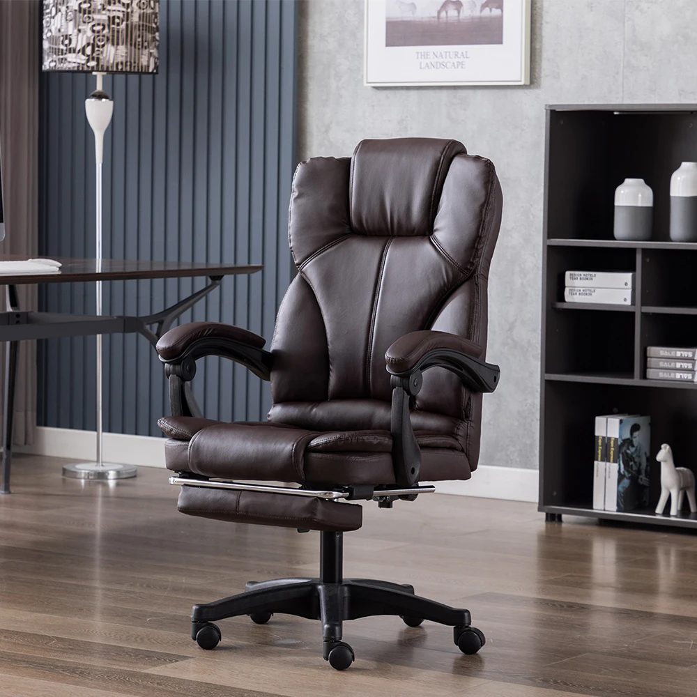 Предпродажа, высокое качество, эргономичное офисное кресло для босса, Интернет, домашнее кожаное кресло с откидывающейся спинкой для персонала, компьютерное игровое кресло - Цвет: Твердая подставка для ног, коричневый