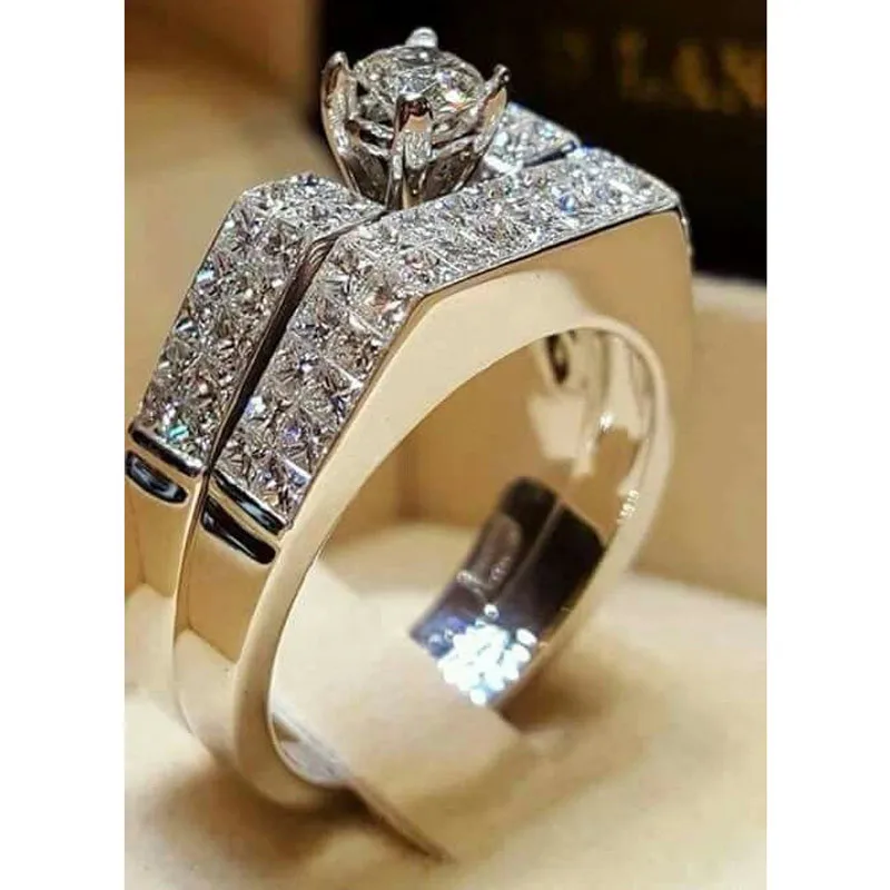 

Vagzeb Crystal Female Zircon Wedding Ring Set Fashion Silver Bridal Sets Jewelry Promise Love Engagement Rings For Woman