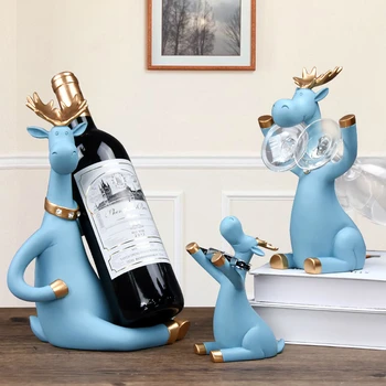 

3PC Cute Elk Wine Racks Beer Holder Deer Miniature Figurines Standing Whiskey Red Wine Bottle Holder Cabinet for Wine Home Decor