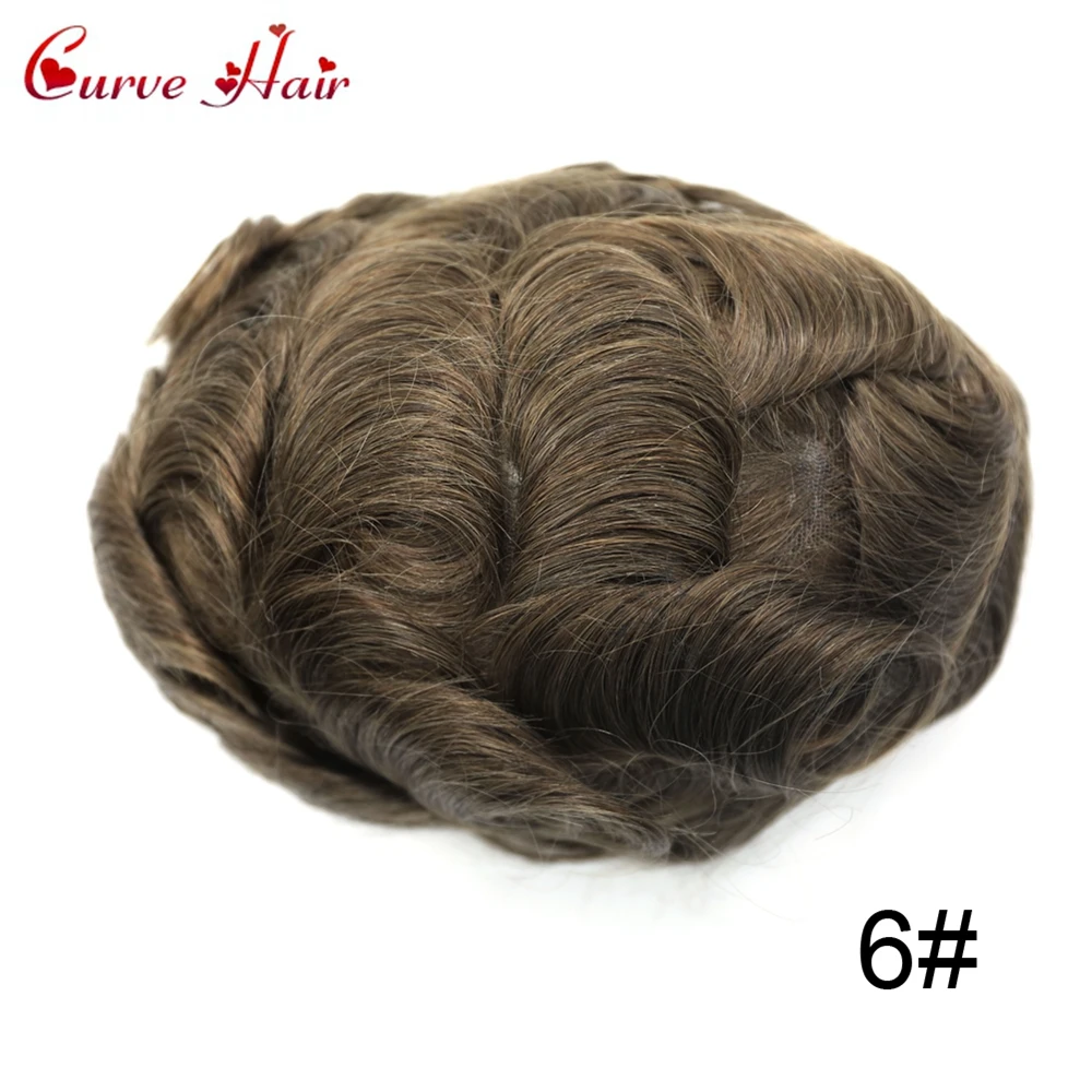 Французский кружевной парик для мужчин, завязанный вручную мужской парик из натуральных волос Q6 - Парик Цвет: 6 LIGHT BROWN