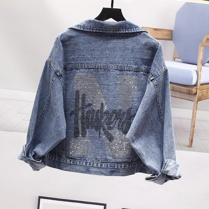 Guilantu 2020 Spring Autumn Denim Jacket Women Turn-down Collar Single Breasted Print Letter Vintage Casual Jeans Coat Female