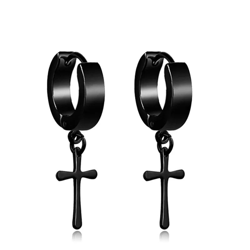 

1 Pcs Men Cross Leaf Pendant Punk Round Cartilage Stainless Steel Earring For Men Piercing Stud Earrings For Women