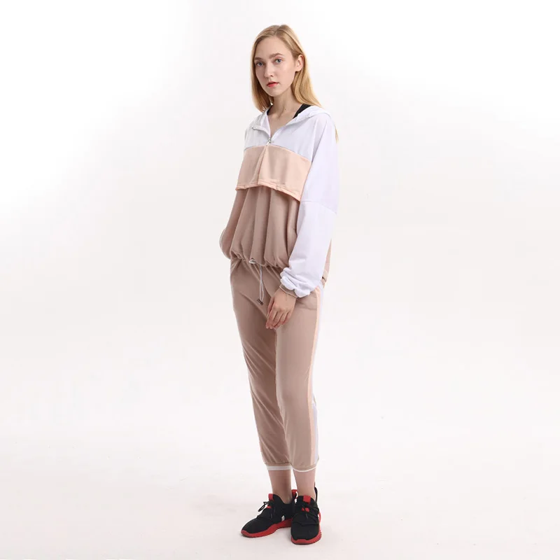 Modish Striped Patchwork Tracksuit Women Zipper Hoodies Sweatshirt+Pencil Pants Two Piece Set Women Casual Loose Outfits Sets