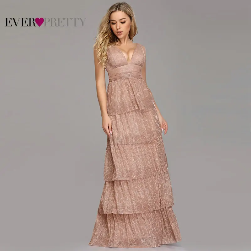 Black Prom Dress 2020 Ever Pretty EZ07766 Sexy V-neck Rufflues A-line Sleeveless Blush Pink Formal Party Gowns Robe De Soiree