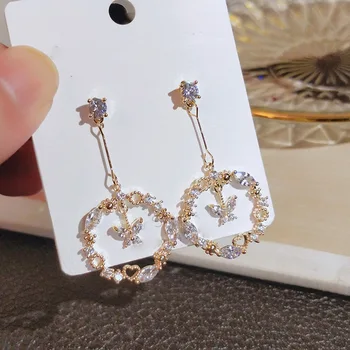 

Luxury Zircon Butterfly Drop Earrings 2020 New Fashion Elegant Jewelry Wedding Party Earrings For Women Korean Hot Sell