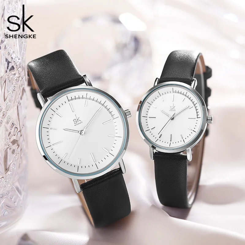 Shengke Couple Watches Women Men Leather Watch Overs Simple Waterproof Clock Couple Wrist Watch for Women Men