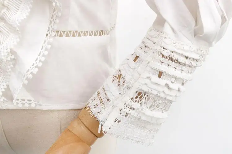 WHITNEY WANG Blouses Woman Fashion Streetwear Sexy Hollow Out Lace Patchwork Ruffles Blouse Women Blusas Shirt Tops