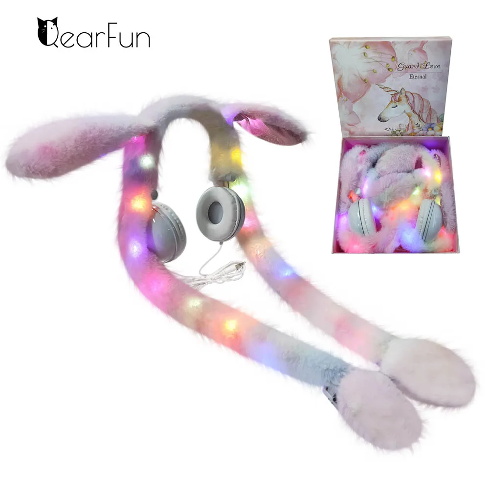

Cute Girls Wired Headphones Led Light Kids Rabbit Cartoon Anime Headphones Computer Music Headset For Mobile Phone MP3 Kids Gift