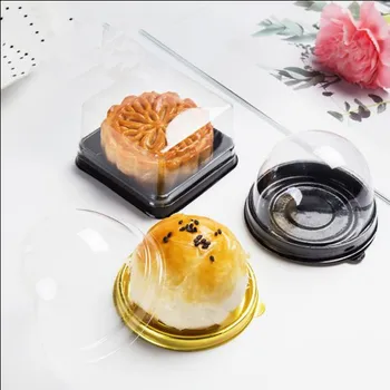 

50sets=100pcs 6.8*6.8*4cm Black&Gold Bottom Mini Size Plastic Cake Box Cupcake Container Wedding Favor Boxes Supplies