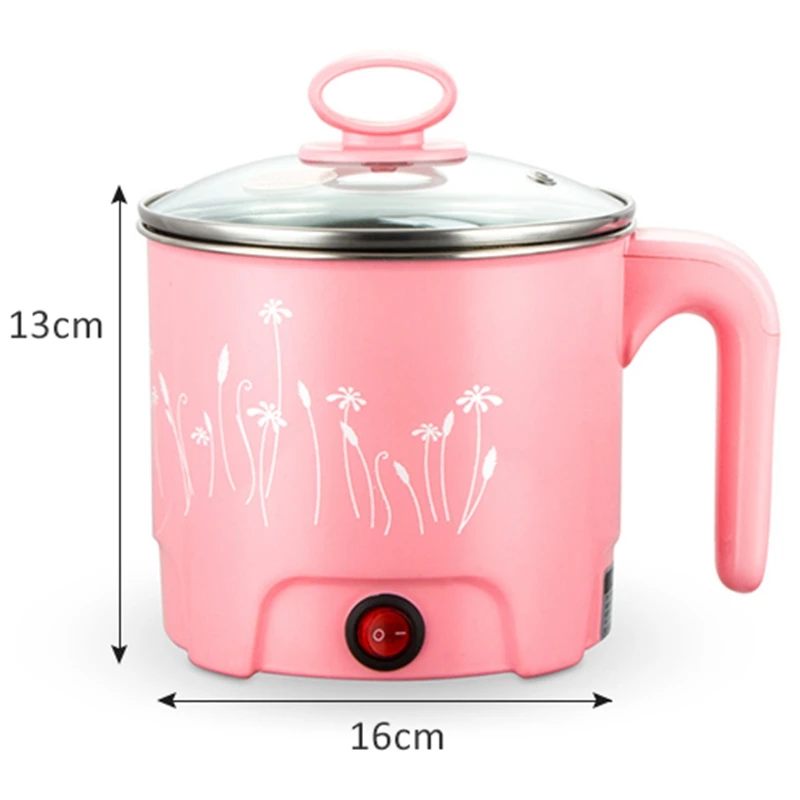 Multifunction 1.8L Electric Skillet Stainless Steel Hot Pot Noodles Rice Cooker Steamed Egg Soup Pot Mini Heating Pan Eu Plug