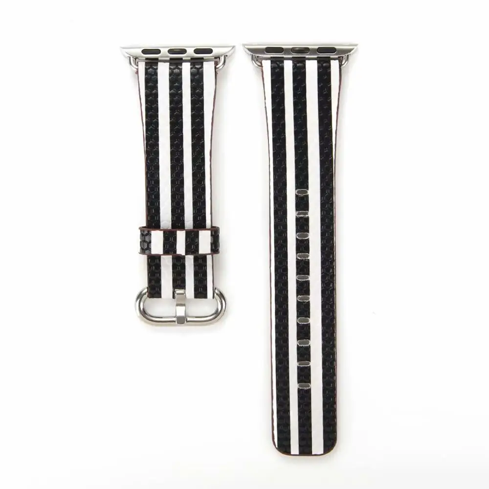 Striped Pattern 40 мм 44 мм классический черно-белый полосатый кожаный ремешок для Apple Watch 42 мм 38 мм наручный ремень для iWatch серии 5 4 3 2 1 - Цвет ремешка: Striped Pattern