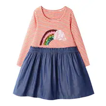 Платье для маленьких девочек с аппликацией животных радуги; осеннее платье принцессы с длинными рукавами; одежда с единорогом; Детские платья для девочек; костюм