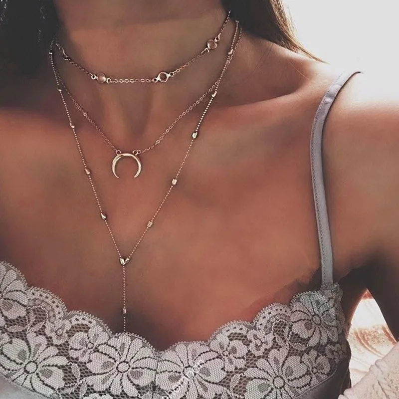 Abayabay лотос ожерелье с многослойной цепью женские ожерелья бижутерия для влюбленных черные трендовые Персонализированные девушки из нержавеющей стали ожерелье