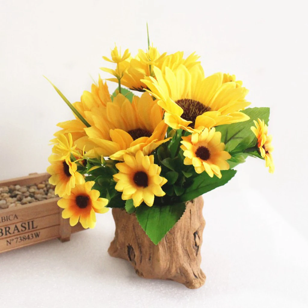 Artificial Sunflowers Plant Fake Flowers in Pot Silk Flower for Home Garden Arts Crafts