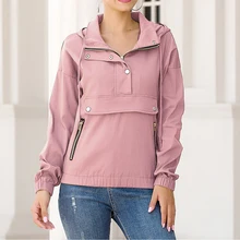 Sfit Женская Повседневная футболка с длинным рукавом, на пуговицах, с воротником-хомутом, туника, толстовка, топы, блузка, толстовка, повседневное пальто, одноцветная куртка