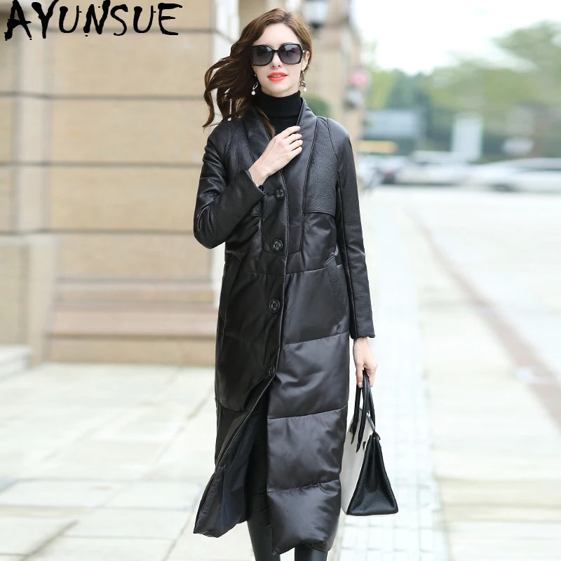 

AYUNSUE Genuine Leather Jacket Winter Jacket Women Long Down Jackets for Women 100% Real Sheepskin Coat Chaqueta Mujer MY4015