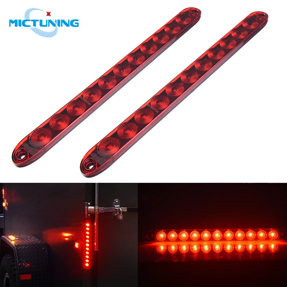 Mictuning 2pcs 16'' 11 Led Red Trailer Lights Waterproof Sealed Parking Tail Brake Stop Lamp Car