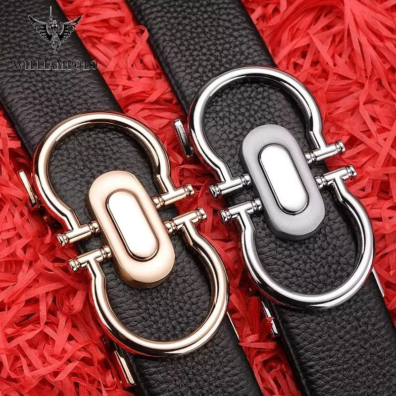 

Mens Genuine LeatBrand Luxury Designer Leather Strap Automatic Buckle Waist Belt Gold Belt PL18335-36P-SMT