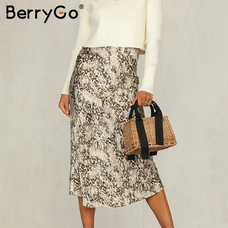 BerryGo полосатая Женская юбка миди с высокой талией, прямая женская нижняя юбка с животным принтом, для досуга, для ночного клуба, вечерние, Женская юбка - Цвет: Apricot