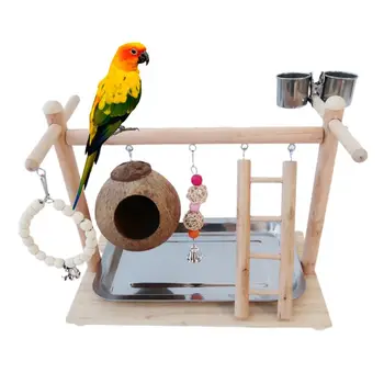 

Parrot Activity Center Sport Swing Cup Perch Stand Bird Tray Game Wood Rack