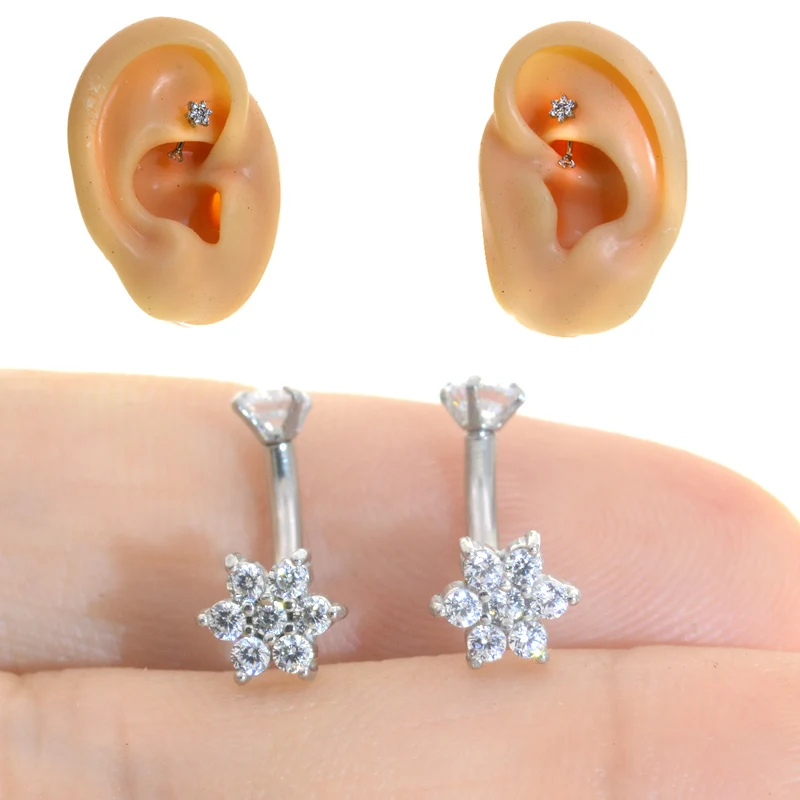 Crystal & Steel Gem Eyebrow Ring Tragus Helix Rook Earring Piercings Curved Banana Piercing Bijoux Lip Helix Rings Jewelry 2Pcs