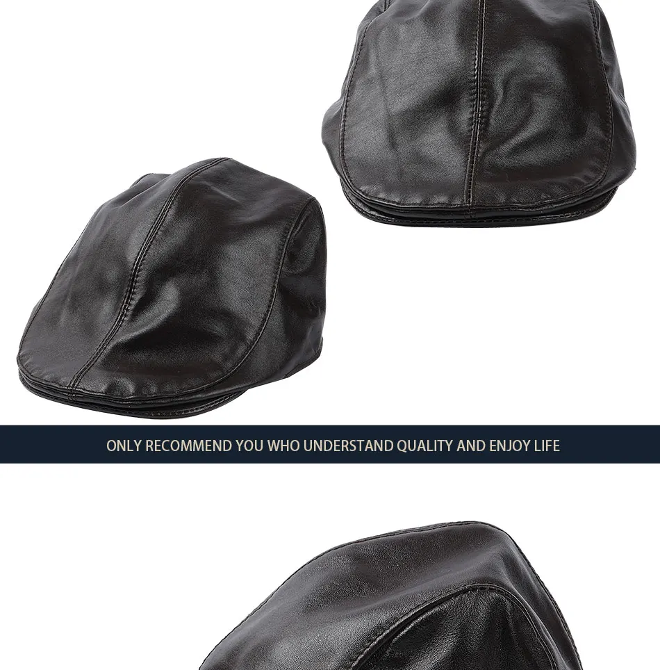 NEW High Quality Sheepskin Leather Berets Hats For Men Peaked Cap Spring Autumn Genuine Leather Duckbill Hat For Male newsboy beret