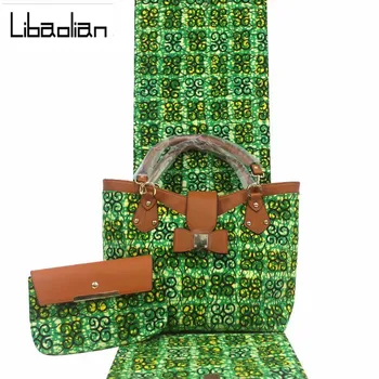 

african Wax Handbag Set Fashion African wax Bag With Real soft Wax Fabric 6 Yards 100% Cotton For Women's Bag F207-9