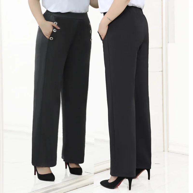 Брюки TUHAO размера плюс 10XL 8XL 6XL 4XL модные повседневные свободные женские брюки с эластичной резинкой на талии Большие размеры женские зимние брюки WM02 - Цвет: Черный