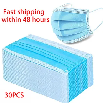 

30PCS Disposable Earloop Face Mouth Masks 3 Layers Anti-Dust Mask Safe Breathable Mouth Mask