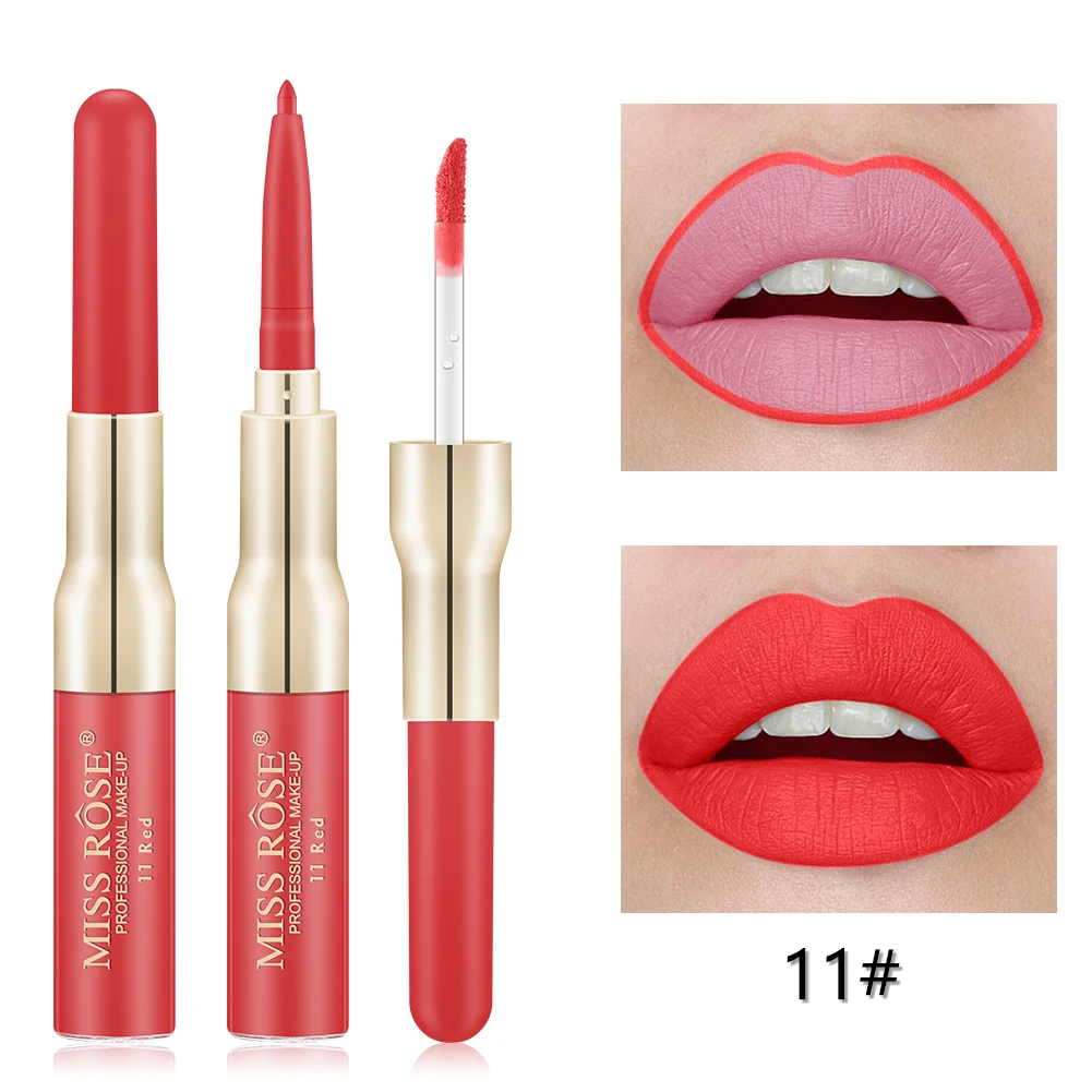 Miss Rose 12 Colors Double-ended Lip liner Long-lasting Matte Lip Glaze sexy red Velvet Lipstick Makeup Cosmetics Tools TSLM1 - Цвет: 11