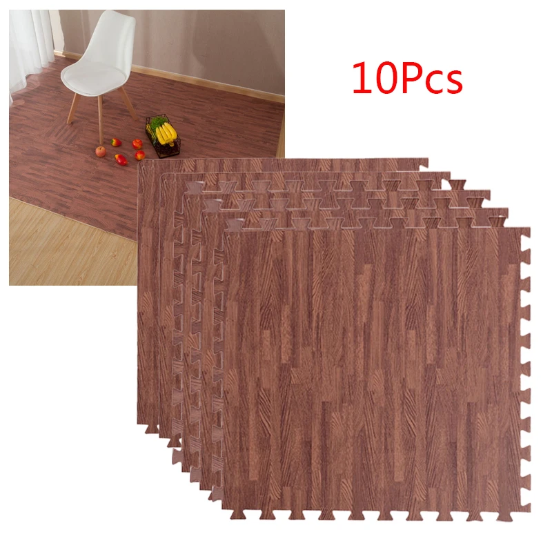 10pcs Eva Foam Floor Mat Interlocking Puzzle Tile Wood Grain Kids