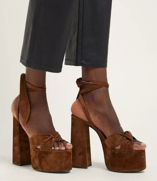 2022 Summer Brown Thick High Heels 