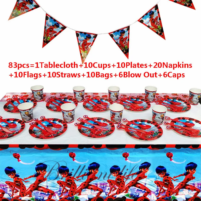 

83Pcs/Lot Ladybug Girl Theme Disposable Tableware Cup Plate Baby Shower Kid Birthday Wedding Party Decoration Party Supplies