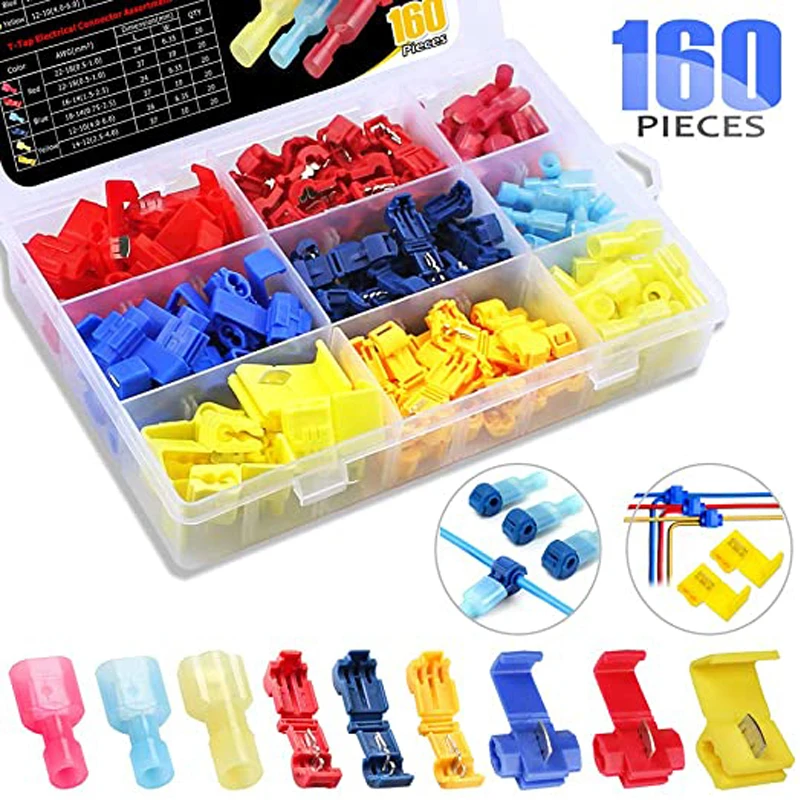 160 pces conectores de cabo de fio terminais de crimpagem terminal escocês blogueiro rápido splice 22-10awg carro elétrico conjunto de