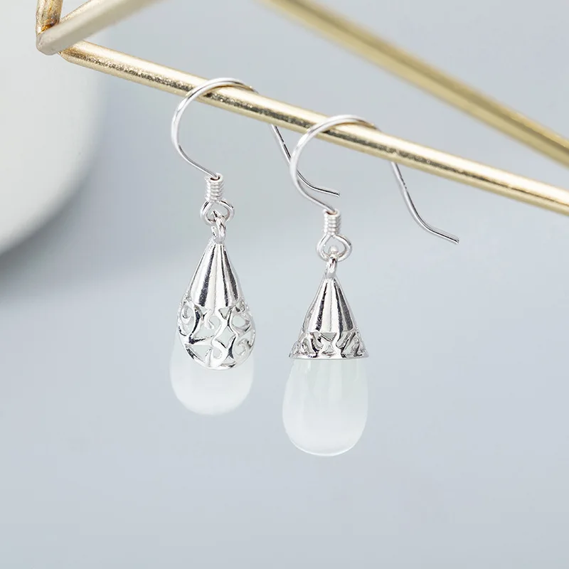 BONLAVIE Opal Pure White Water Drop Earrings S925 Pure Silver Simple Ins Popular Earrings Exquisite Fashion Women