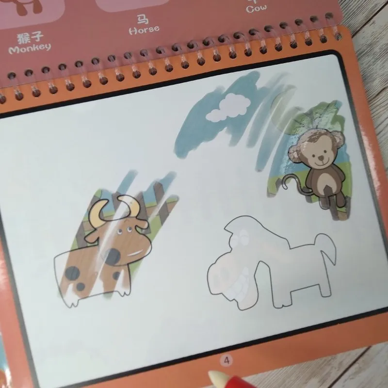 Magical Water Painting Coloring Drawing Book for Kids Toys Drawing Board Animals Drawing Book Repeated Educational Toys for Boys