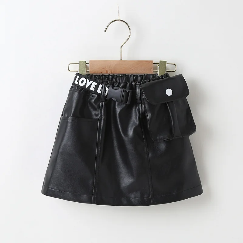 BABiyQvQ Pu Leather Skirts for Toddler Baby Girls Solid Color Faux Leather Pleated Skirts Casual Mini Skirts 