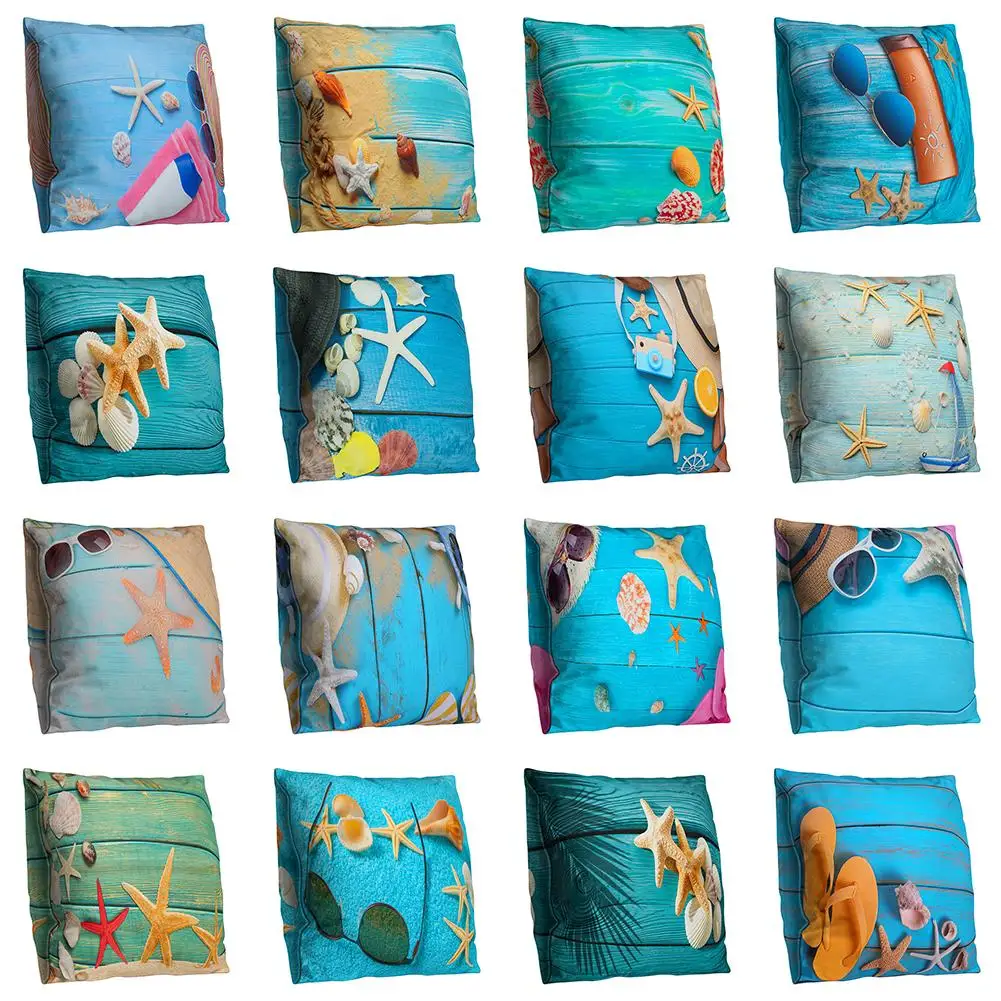 

Double-sided Beach Shell Starfish Print Pillow Case Cushion Cover Sofa Car Decor