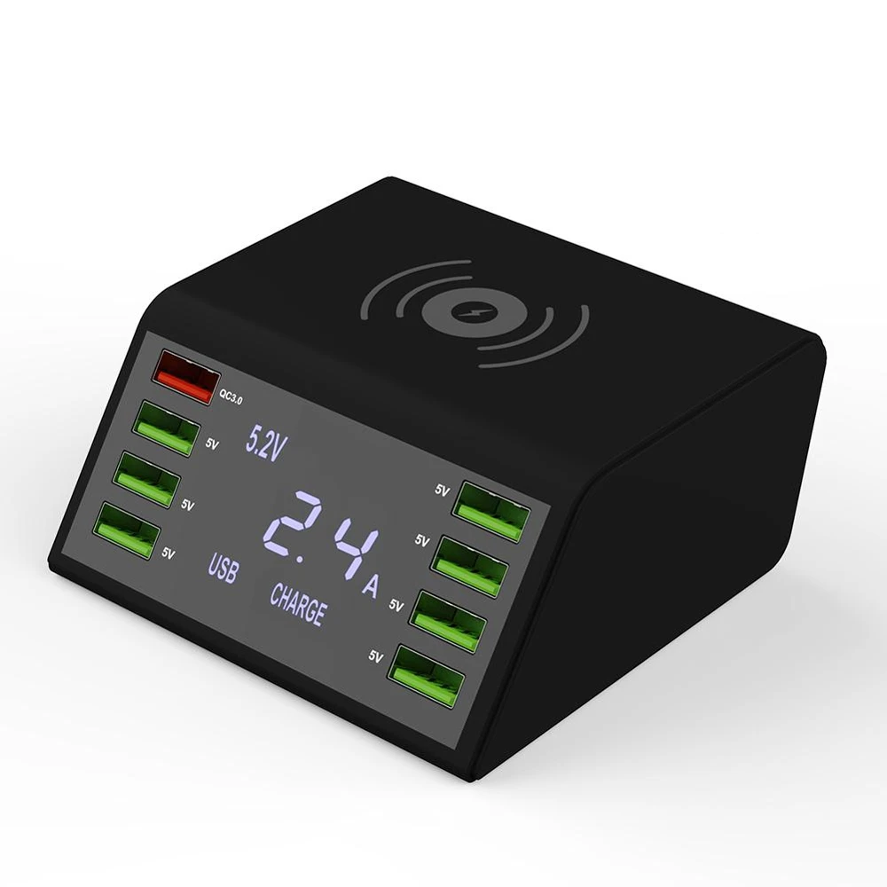 

Intelligent Digital Display Intelligent Wireless Charger Station with 8 Ports USB Fast Charging Travel Charger EU US UK Plug