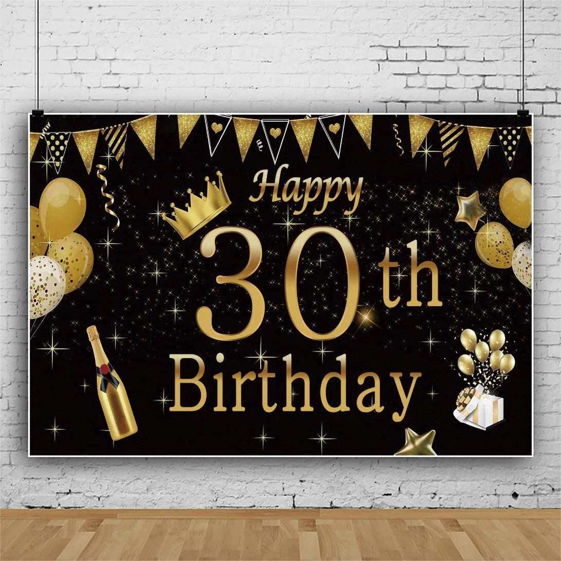 30歳の写真 バースデーパーティー お祝いお祝いバナー ゴールド ブラックカラー 30歳の写真の背景に幸せ 背景 Aliexpress