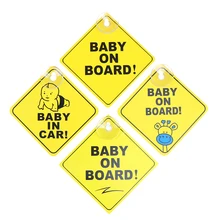 1pc bebê a bordo de segurança janela do carro ventosa de plástico amarelo reflexivo aviso sinal 12cm
