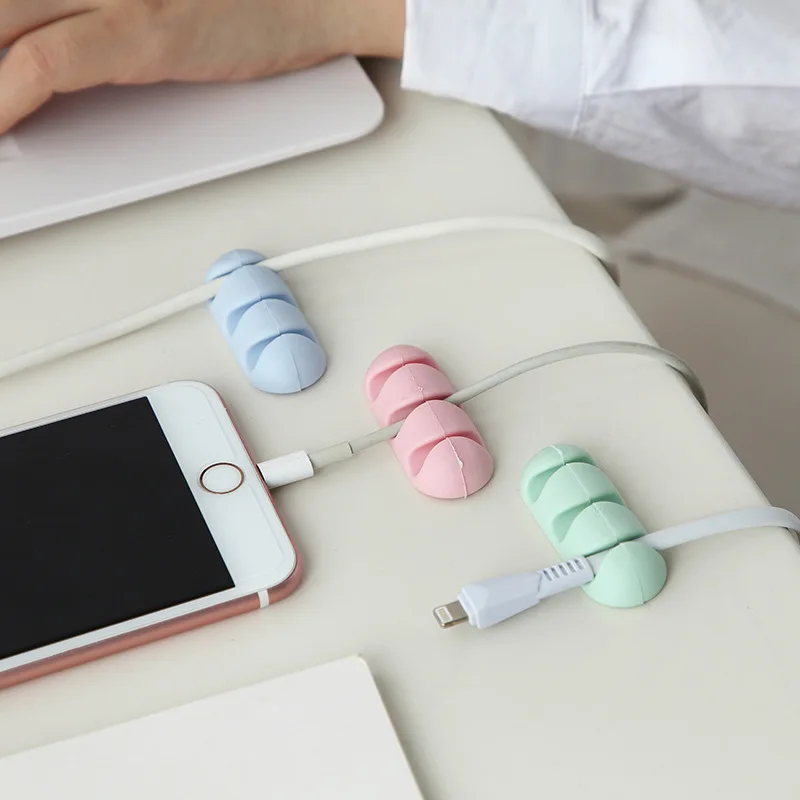 2PCS Cable Organizer Silicone USB Cable Winder Flexible Cable Management Clips Cable Holder for Headphone Charging Organizador