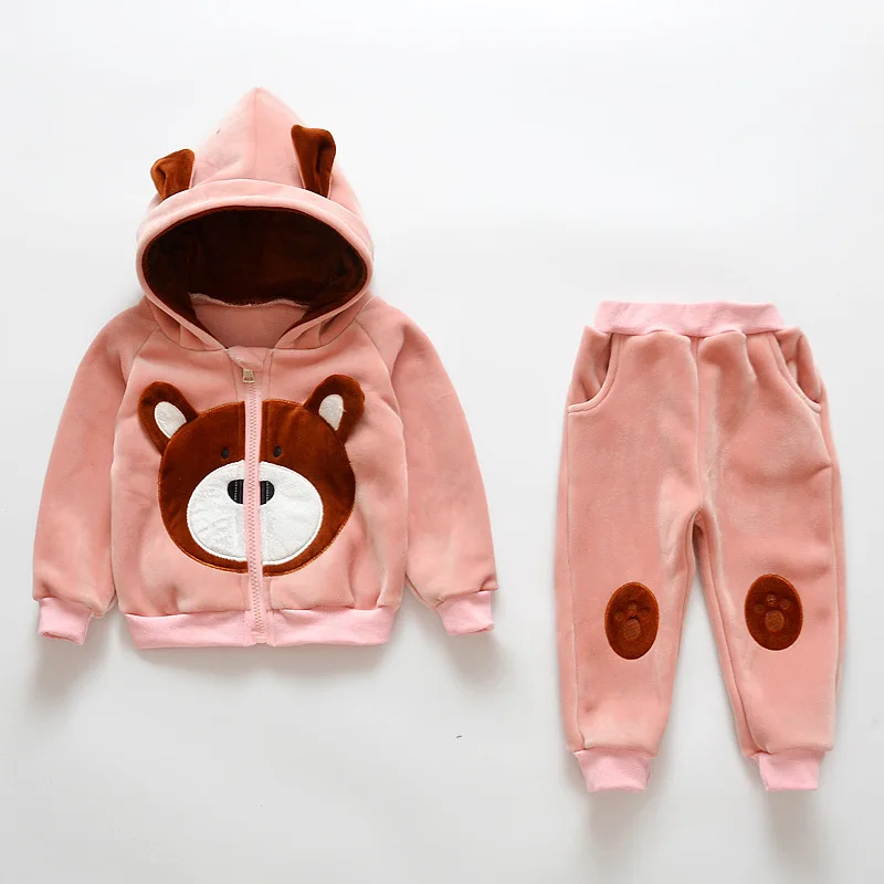Girls Winter Warm Clothes Set Kids Girl Velvet Cartoon Fashion Coat+Pants Suit Toddler Boy Hooded Sport Sets Children Clothing (6)