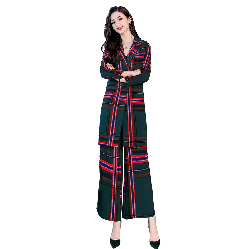 

Retro Fashion Pattern Loose Pants Two-Piece Set Female Autumn High Cold Royal Sister-Style Casual Versatile Slimming Western Sty