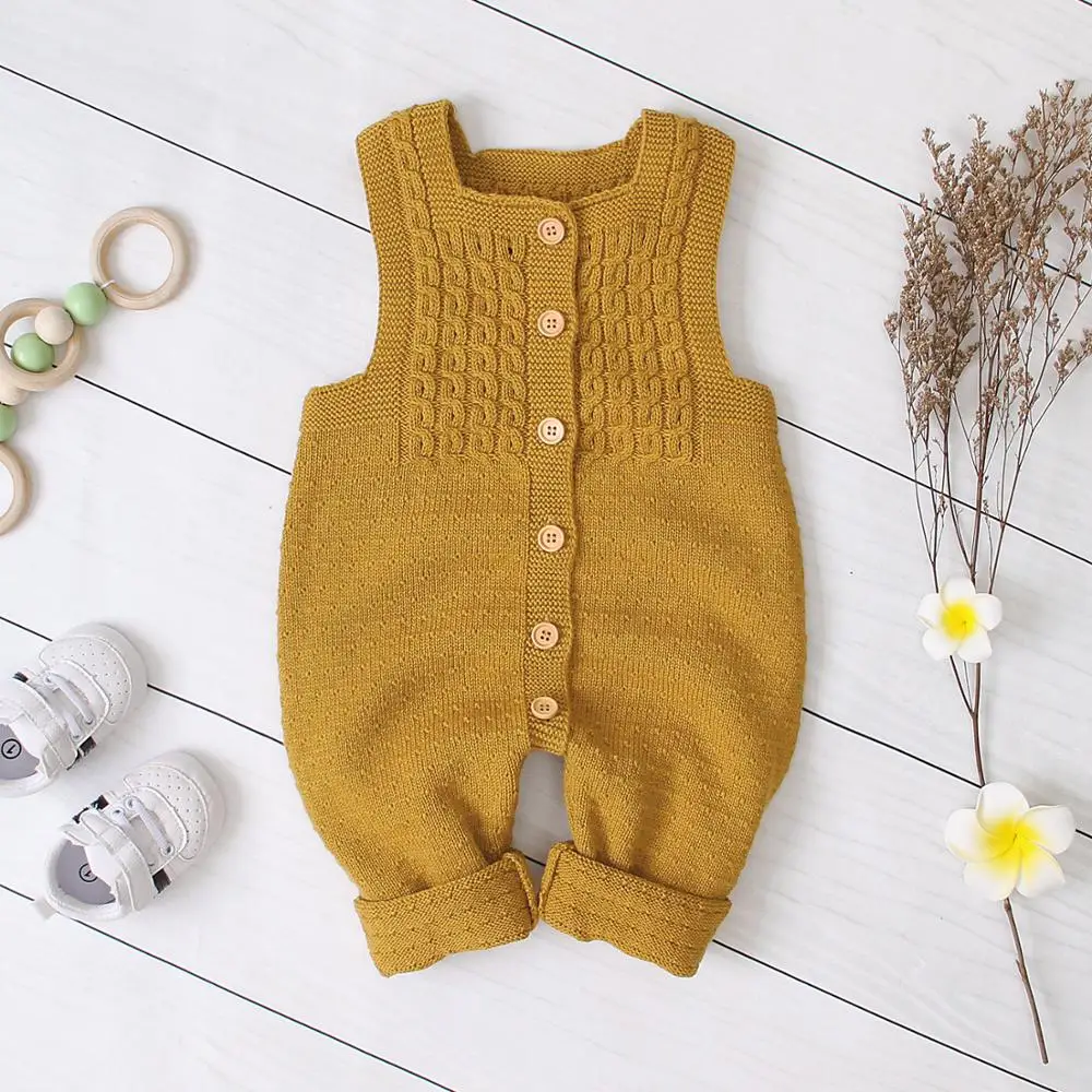 Baby Romper Newborn Sleeveless Jumpsuits Pajamas Autumn Candy Color Toddler Knitted Overalls One Piece Infant Boys Girls Clothes