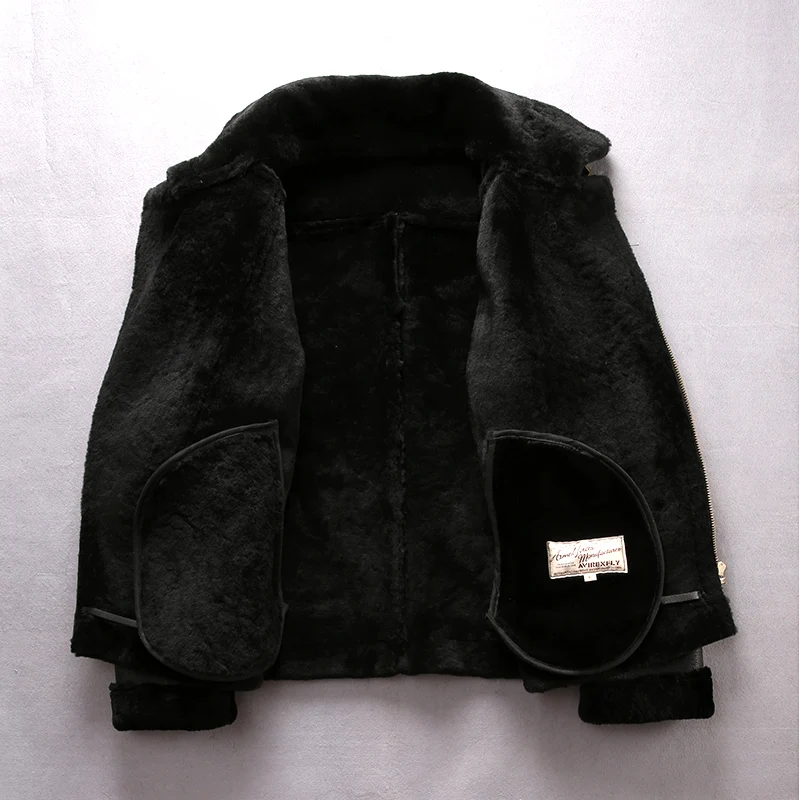 AVIREXFLY super quality warm genuine sheepskin fur jackets Male winter autumn shearling bomber jacket vintage large size coats