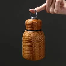 Bamboo Woven Thermos Cup Portable Kettle 304 Stainless Steel Water Cup Features Handmade Tea Cup