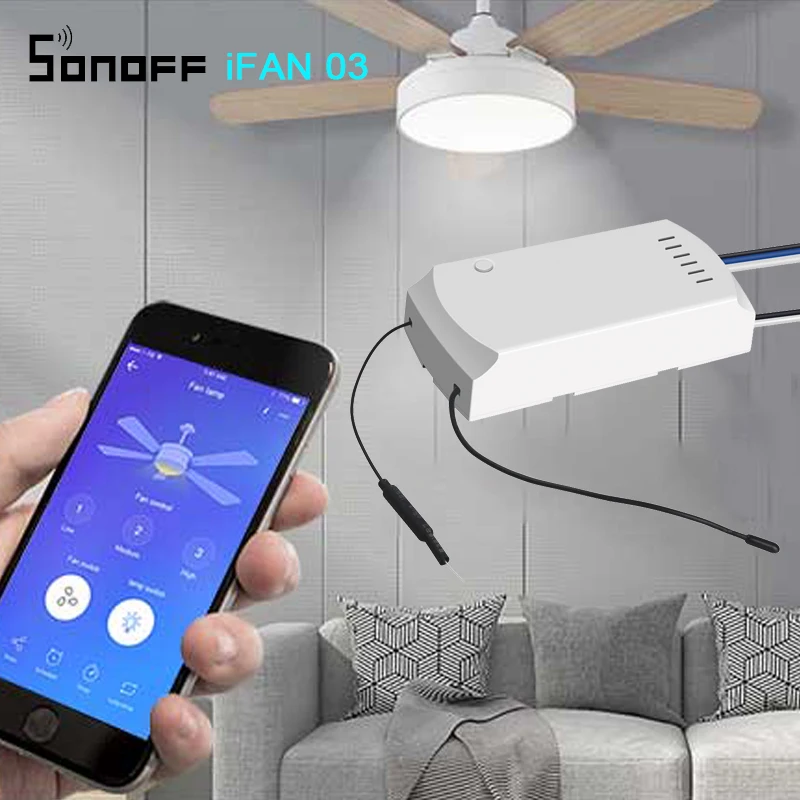 

Sonoff iFAN03 RM433 Ceiling Fan Controller Smart Wifi Switch remote Control Adjust Fan Speed Dimmer Works With Alexa Google Home