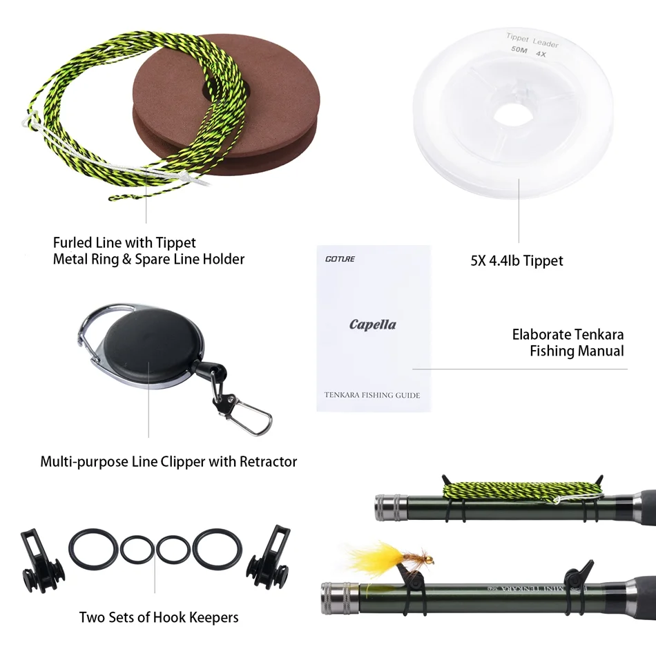 Fishing Pole Set Fishing Rod And Reel Combo Fishing Rod Goture Tenkara Fly Fishing Rod Combo 3.6M with Mainline Tippet Hook Keeper Flies Kit Box Tube set