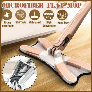 

X-type Microfiber Floor Mop Hand-free Wash Flat Mop Manual Extrusion 360° Microfiber Floor Mop Household Cleaning Tools